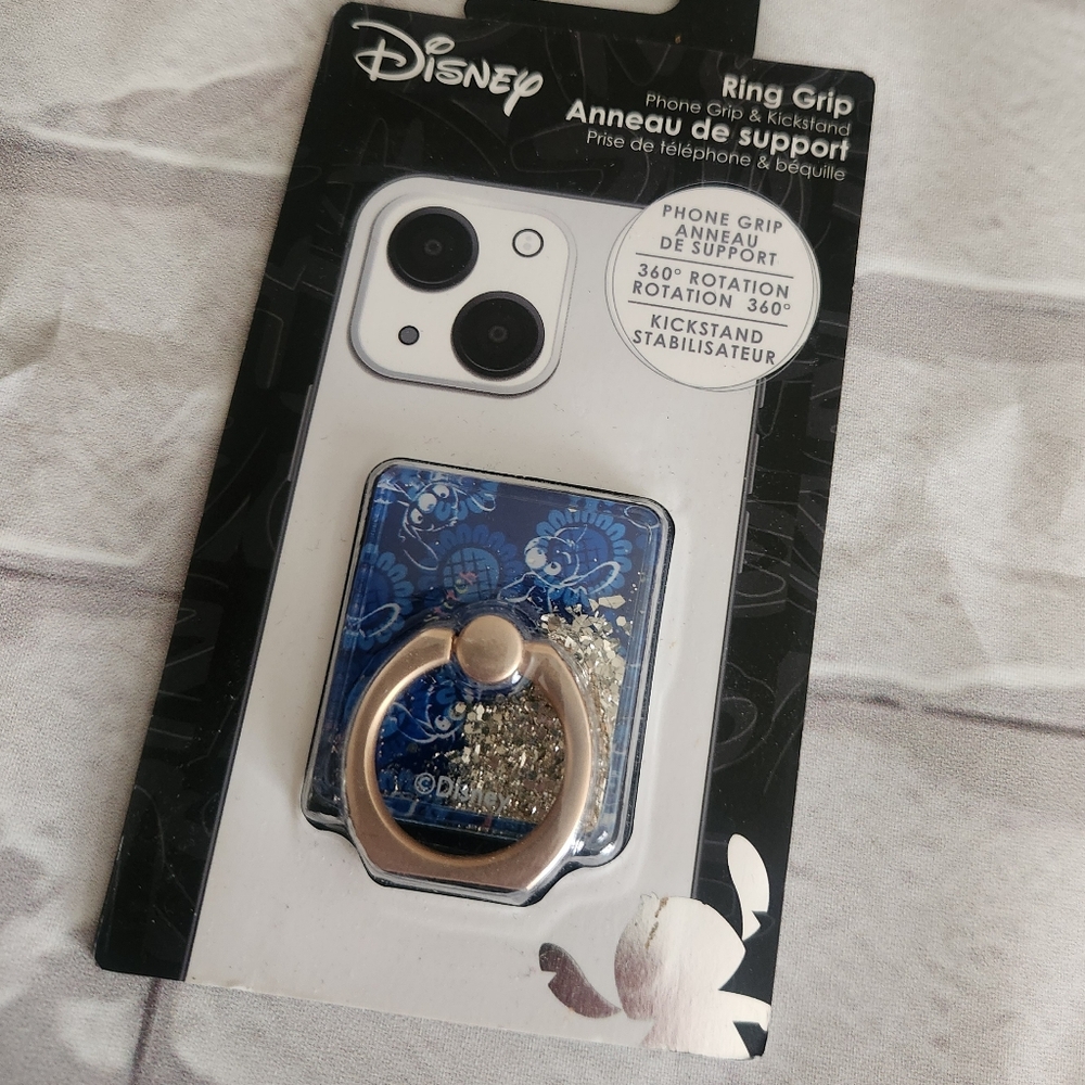 Disney Blue Phone Ring Grip with Gold-Tone Ring and Glitter